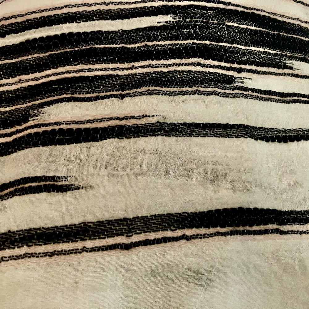 Rag & Bone White Fringed Scarf Black Stitching
